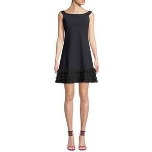 Chiara Boni Mini Dress Size 8 Black Cocktail Retro A-Line Rigmore Illusion Italy
